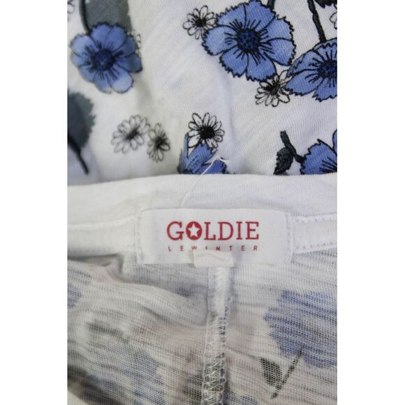 Goldie Womens Floral Print Short Sleeves Shirt White Blue Cotton Size Large - Picture 5 of 5
